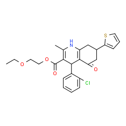 ChemSpider 2D Image | 2-Ethoxyethyl 4-(2-chlorophenyl)-2-methyl-5-oxo-7-(2-thienyl)-1,4,5,6,7,8-hexahydro-3-quinolinecarboxylate | C25H26ClNO4S