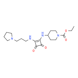 ChemSpider 2D Image | Ethyl 4-[(3,4-dioxo-2-{[3-(1-pyrrolidinyl)propyl]amino}-1-cyclobuten-1-yl)amino]-1-piperidinecarboxylate | C19H30N4O4
