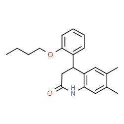 ChemSpider 2D Image | 4-(2-Butoxyphenyl)-6,7-dimethyl-3,4-dihydro-2(1H)-quinolinone | C21H25NO2
