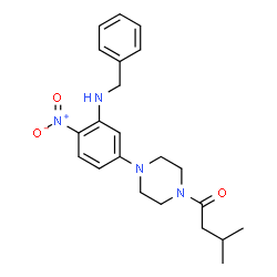 ChemSpider 2D Image | 1-{4-[3-(Benzylamino)-4-nitrophenyl]-1-piperazinyl}-3-methyl-1-butanone | C22H28N4O3