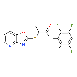 ChemSpider 2D Image | 2-([1,3]Oxazolo[4,5-b]pyridin-2-ylsulfanyl)-N-(2,3,5,6-tetrafluorophenyl)butanamide | C16H11F4N3O2S