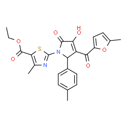 ChemSpider 2D Image | Ethyl 2-[3-hydroxy-4-(5-methyl-2-furoyl)-5-(4-methylphenyl)-2-oxo-2,5-dihydro-1H-pyrrol-1-yl]-4-methyl-1,3-thiazole-5-carboxylate | C24H22N2O6S