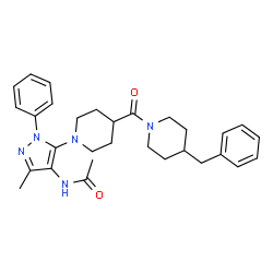 ChemSpider 2D Image | N-(5-{4-[(4-Benzyl-1-piperidinyl)carbonyl]-1-piperidinyl}-3-methyl-1-phenyl-1H-pyrazol-4-yl)acetamide | C30H37N5O2