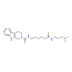 ChemSpider 2D Image | N-(6-{[3-(Dimethylamino)propyl]amino}-6-oxohexyl)-1,3,4,9-tetrahydro-2H-beta-carboline-2-carboxamide | C23H35N5O2