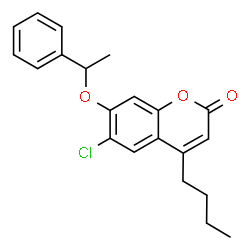 ChemSpider 2D Image | 4-Butyl-6-chloro-7-(1-phenylethoxy)-2H-chromen-2-one | C21H21ClO3
