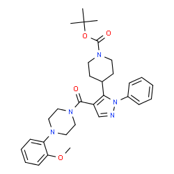 ChemSpider 2D Image | 2-Methyl-2-propanyl 4-(4-{[4-(2-methoxyphenyl)-1-piperazinyl]carbonyl}-1-phenyl-1H-pyrazol-5-yl)-1-piperidinecarboxylate | C31H39N5O4