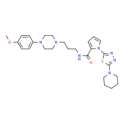 ChemSpider 2D Image | N-{3-[4-(4-Methoxyphenyl)-1-piperazinyl]propyl}-1-[5-(1-piperidinyl)-1,3,4-thiadiazol-2-yl]-1H-pyrrole-2-carboxamide | C26H35N7O2S