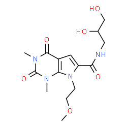 ChemSpider 2D Image | N-(2,3-Dihydroxypropyl)-7-(2-methoxyethyl)-1,3-dimethyl-2,4-dioxo-2,3,4,7-tetrahydro-1H-pyrrolo[2,3-d]pyrimidine-6-carboxamide | C15H22N4O6