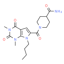ChemSpider 2D Image | 1-[(7-Butyl-1,3-dimethyl-2,4-dioxo-2,3,4,7-tetrahydro-1H-pyrrolo[2,3-d]pyrimidin-6-yl)carbonyl]-4-piperidinecarboxamide | C19H27N5O4