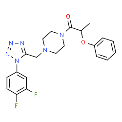 ChemSpider 2D Image | 1-(4-{[1-(3,4-Difluorophenyl)-1H-tetrazol-5-yl]methyl}-1-piperazinyl)-2-phenoxy-1-propanone | C21H22F2N6O2