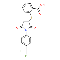 ChemSpider 2D Image | 2-({2,5-Dioxo-1-[4-(trifluoromethyl)phenyl]-3-pyrrolidinyl}sulfanyl)benzoic acid | C18H12F3NO4S