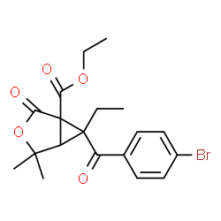 ChemSpider 2D Image | Ethyl 6-(4-bromobenzoyl)-6-ethyl-4,4-dimethyl-2-oxo-3-oxabicyclo[3.1.0]hexane-1-carboxylate | C19H21BrO5