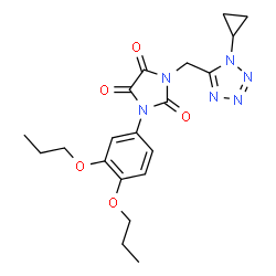 ChemSpider 2D Image | 1-[(1-Cyclopropyl-1H-tetrazol-5-yl)methyl]-3-(3,4-dipropoxyphenyl)-2,4,5-imidazolidinetrione | C20H24N6O5