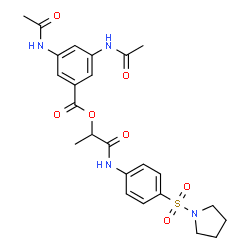ChemSpider 2D Image | 1-Oxo-1-{[4-(1-pyrrolidinylsulfonyl)phenyl]amino}-2-propanyl 3,5-diacetamidobenzoate | C24H28N4O7S