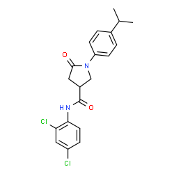 ChemSpider 2D Image | N-(2,4-Dichlorophenyl)-1-(4-isopropylphenyl)-5-oxo-3-pyrrolidinecarboxamide | C20H20Cl2N2O2