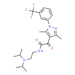 ChemSpider 2D Image | N-[2-(Diisopropylamino)ethyl]-2-{3,5-dimethyl-1-[3-(trifluoromethyl)phenyl]-1H-pyrazol-4-yl}-2-oxoacetamide | C22H29F3N4O2