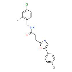 ChemSpider 2D Image | 3-[5-(4-Chlorophenyl)-1,3-oxazol-2-yl]-N-(2,4-dichlorobenzyl)propanamide | C19H15Cl3N2O2