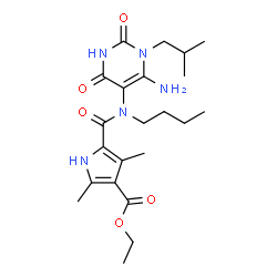 ChemSpider 2D Image | Ethyl 5-[(6-amino-1-isobutyl-2,4-dioxo-1,2,3,4-tetrahydro-5-pyrimidinyl)(butyl)carbamoyl]-2,4-dimethyl-1H-pyrrole-3-carboxylate | C22H33N5O5