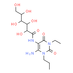 ChemSpider 2D Image | N-(6-Amino-3-ethyl-2,4-dioxo-1-propyl-1,2,3,4-tetrahydro-5-pyrimidinyl)-2,3,4,5,6-pentahydroxyhexanamide | C15H26N4O8