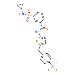 ChemSpider 2D Image | 3-(Cyclopropylsulfamoyl)-N-{5-[4-(trifluoromethyl)benzyl]-1,3-thiazol-2-yl}benzamide | C21H18F3N3O3S2