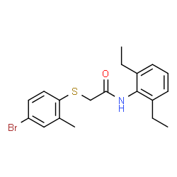 ChemSpider 2D Image | 2-[(4-Bromo-2-methylphenyl)sulfanyl]-N-(2,6-diethylphenyl)acetamide | C19H22BrNOS