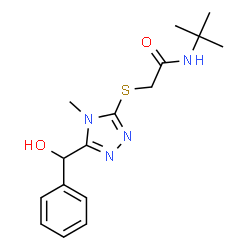 ChemSpider 2D Image | 2-({5-[Hydroxy(phenyl)methyl]-4-methyl-4H-1,2,4-triazol-3-yl}sulfanyl)-N-(2-methyl-2-propanyl)acetamide | C16H22N4O2S