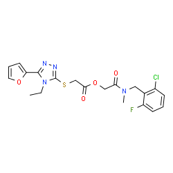 ChemSpider 2D Image | 2-[(2-Chloro-6-fluorobenzyl)(methyl)amino]-2-oxoethyl {[4-ethyl-5-(2-furyl)-4H-1,2,4-triazol-3-yl]sulfanyl}acetate | C20H20ClFN4O4S