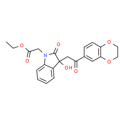 ChemSpider 2D Image | Ethyl {3-[2-(2,3-dihydro-1,4-benzodioxin-6-yl)-2-oxoethyl]-3-hydroxy-2-oxo-2,3-dihydro-1H-indol-1-yl}acetate | C22H21NO7