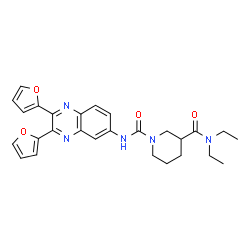 ChemSpider 2D Image | N~1~-[2,3-Di(2-furyl)-6-quinoxalinyl]-N~3~,N~3~-diethyl-1,3-piperidinedicarboxamide | C27H29N5O4