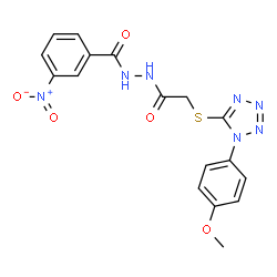 ChemSpider 2D Image | N'-({[1-(4-Methoxyphenyl)-1H-tetrazol-5-yl]sulfanyl}acetyl)-3-nitrobenzohydrazide | C17H15N7O5S
