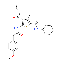 ChemSpider 2D Image | Ethyl 5-(cyclohexylcarbamoyl)-2-{[(4-methoxyphenyl)acetyl]amino}-4-methyl-3-thiophenecarboxylate | C24H30N2O5S