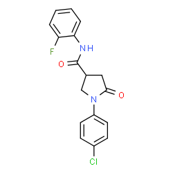ChemSpider 2D Image | 1-(4-Chlorophenyl)-N-(2-fluorophenyl)-5-oxo-3-pyrrolidinecarboxamide | C17H14ClFN2O2