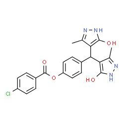 ChemSpider 2D Image | 4-[Bis(5-hydroxy-3-methyl-1H-pyrazol-4-yl)methyl]phenyl 4-chlorobenzoate | C22H19ClN4O4