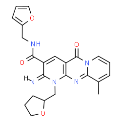 ChemSpider 2D Image | (2E)-N-(2-Furylmethyl)-2-imino-10-methyl-5-oxo-1-(tetrahydro-2-furanylmethyl)-1,5-dihydro-2H-dipyrido[1,2-a:2',3'-d]pyrimidine-3-carboxamide | C23H23N5O4