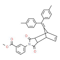 ChemSpider 2D Image | Methyl 3-{10-[bis(4-methylphenyl)methylene]-3,5-dioxo-4-azatricyclo[5.2.1.0~2,6~]dec-8-en-4-yl}benzoate | C32H27NO4