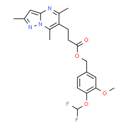 ChemSpider 2D Image | 4-(Difluoromethoxy)-3-methoxybenzyl 3-(2,5,7-trimethylpyrazolo[1,5-a]pyrimidin-6-yl)propanoate | C21H23F2N3O4