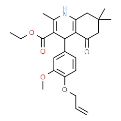 ChemSpider 2D Image | Ethyl 4-[4-(allyloxy)-3-methoxyphenyl]-2,7,7-trimethyl-5-oxo-1,4,5,6,7,8-hexahydro-3-quinolinecarboxylate | C25H31NO5