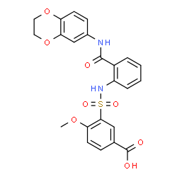 ChemSpider 2D Image | 3-{[2-(2,3-Dihydro-1,4-benzodioxin-6-ylcarbamoyl)phenyl]sulfamoyl}-4-methoxybenzoic acid | C23H20N2O8S
