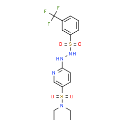 ChemSpider 2D Image | N,N-Diethyl-6-(2-{[3-(trifluoromethyl)phenyl]sulfonyl}hydrazino)-3-pyridinesulfonamide | C16H19F3N4O4S2