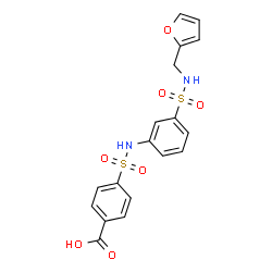 ChemSpider 2D Image | 4-({3-[(2-Furylmethyl)sulfamoyl]phenyl}sulfamoyl)benzoic acid | C18H16N2O7S2