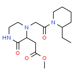ChemSpider 2D Image | Methyl {1-[2-(2-ethyl-1-piperidinyl)-2-oxoethyl]-3-oxo-2-piperazinyl}acetate | C16H27N3O4