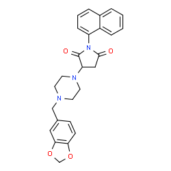 ChemSpider 2D Image | 3-[4-(1,3-Benzodioxol-5-ylmethyl)-1-piperazinyl]-1-(1-naphthyl)-2,5-pyrrolidinedione | C26H25N3O4