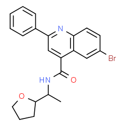 ChemSpider 2D Image | 6-Bromo-2-phenyl-N-[1-(tetrahydro-2-furanyl)ethyl]-4-quinolinecarboxamide | C22H21BrN2O2