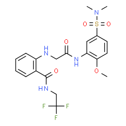 ChemSpider 2D Image | 2-[(2-{[5-(Dimethylsulfamoyl)-2-methoxyphenyl]amino}-2-oxoethyl)amino]-N-(2,2,2-trifluoroethyl)benzamide | C20H23F3N4O5S