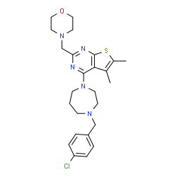ChemSpider 2D Image | 4-[4-(4-Chlorobenzyl)-1,4-diazepan-1-yl]-5,6-dimethyl-2-(4-morpholinylmethyl)thieno[2,3-d]pyrimidine | C25H32ClN5OS