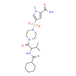 ChemSpider 2D Image | 4-({4-[N-(Cyclohexylcarbonyl)valyl]-1-piperazinyl}sulfonyl)-1-methyl-1H-pyrrole-2-carboxamide | C22H35N5O5S