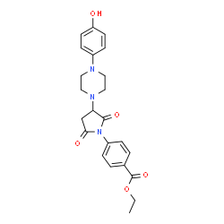 ChemSpider 2D Image | Ethyl 4-{3-[4-(4-hydroxyphenyl)-1-piperazinyl]-2,5-dioxo-1-pyrrolidinyl}benzoate | C23H25N3O5