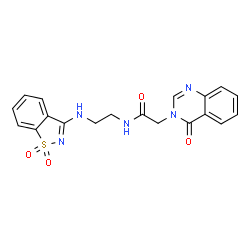 ChemSpider 2D Image | N-{2-[(1,1-Dioxido-1,2-benzothiazol-3-yl)amino]ethyl}-2-(4-oxo-3(4H)-quinazolinyl)acetamide | C19H17N5O4S
