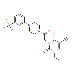 ChemSpider 2D Image | 1-Ethyl-2,4-dioxo-3-(2-oxo-2-{4-[3-(trifluoromethyl)phenyl]-1-piperazinyl}ethyl)-1,2,3,4-tetrahydro-5-pyrimidinecarbonitrile | C20H20F3N5O3