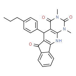 ChemSpider 2D Image | 1,3-Dimethyl-5-(4-propylphenyl)-5,11-dihydro-1H-indeno[2',1':5,6]pyrido[2,3-d]pyrimidine-2,4,6(3H)-trione | C25H23N3O3